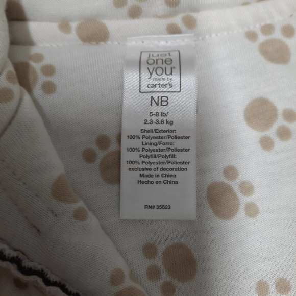 Just One You by Carters Fleece Brown Bear One Piece Zip Up Winter Coat NB - Picture 3 of 5